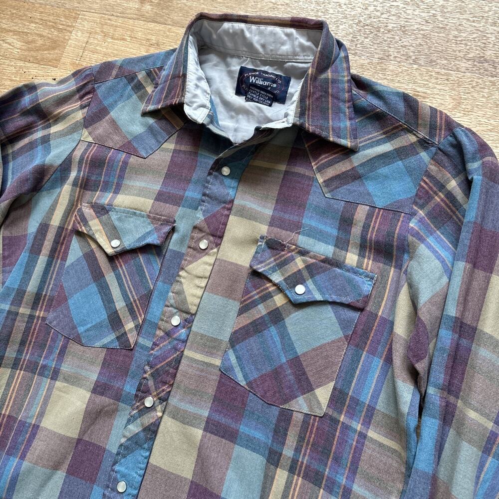 Vintage WB Western Wear Shirt Mens M Tall Pearl Snap Plaid Williams Bay Cowboy
